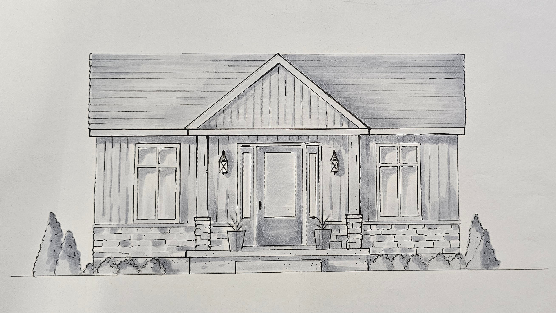 Freehand sketch â€” house exterior elevation