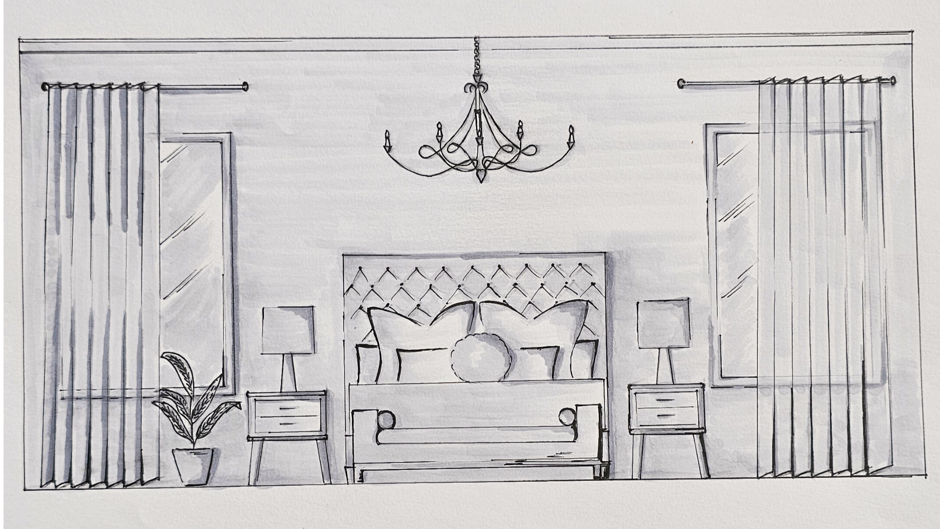 Freehand sketch â€” bedroom interior elevation