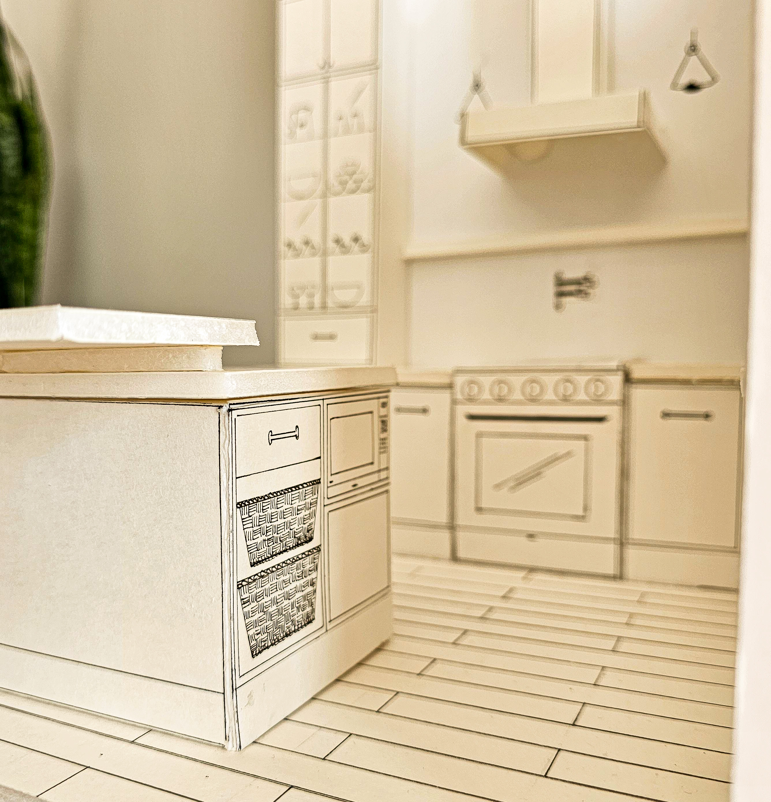 Kitchen paper scale model â€” interior view