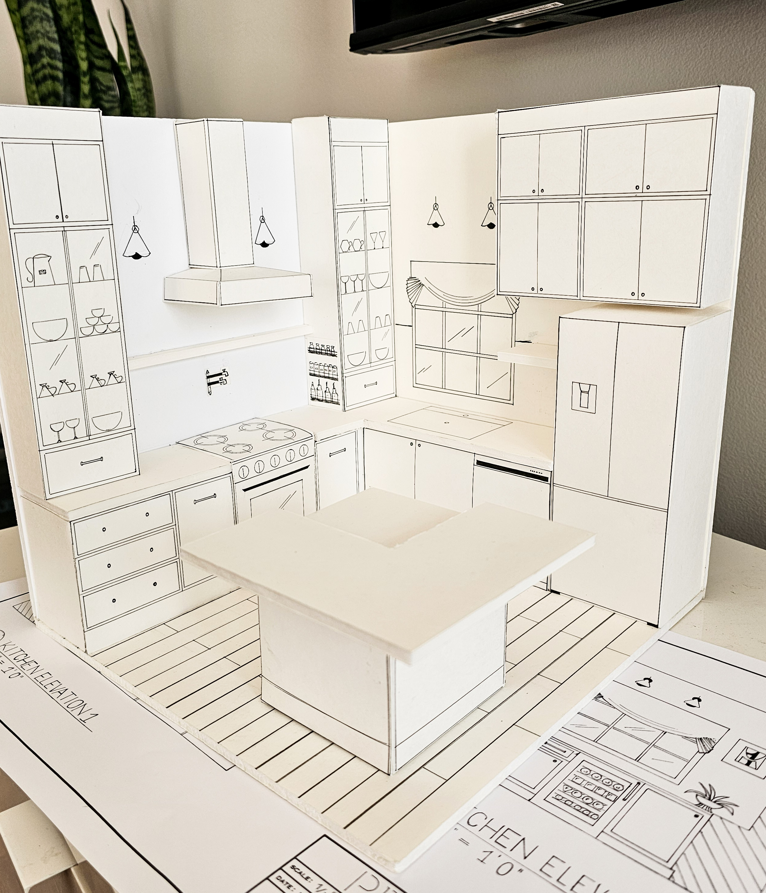 Kitchen paper scale model â€” full build with drawings