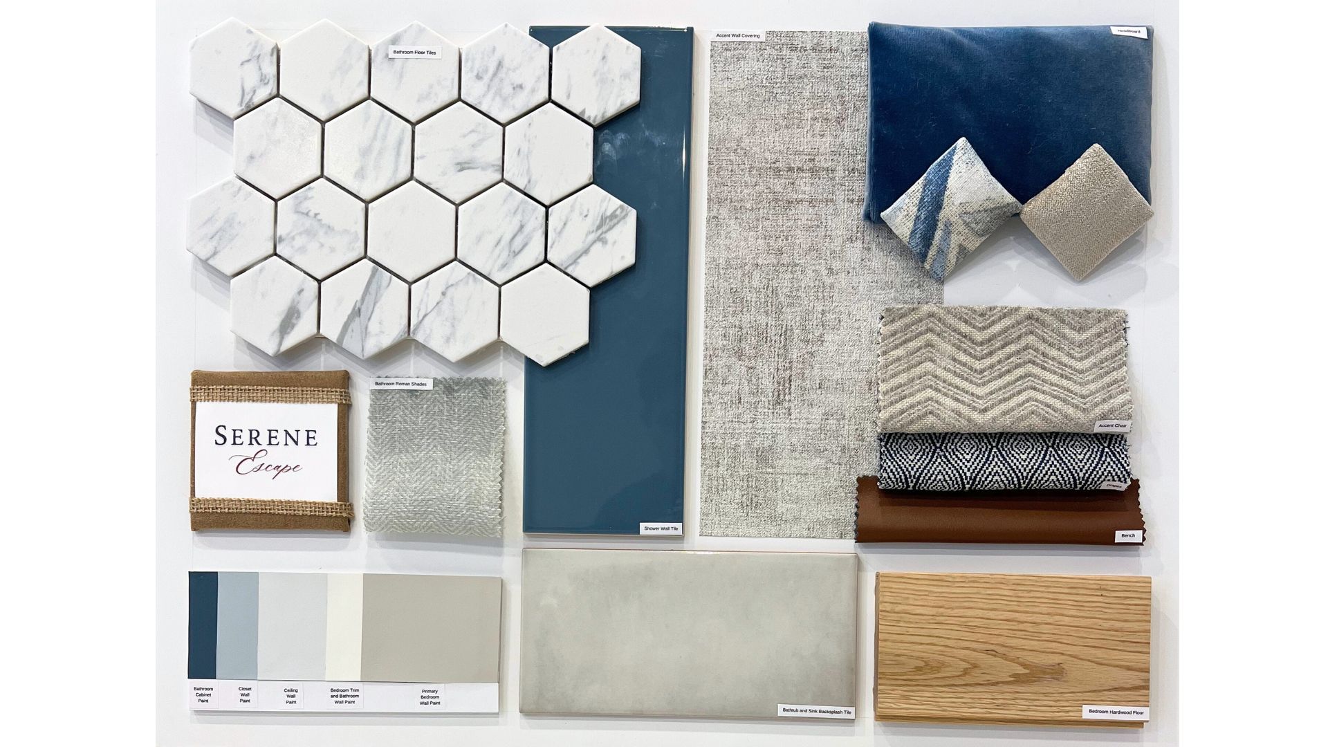 Serene Escape â€” material sample board
