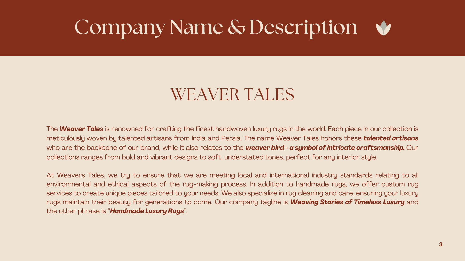 The Weaver Tales â€” company name and description