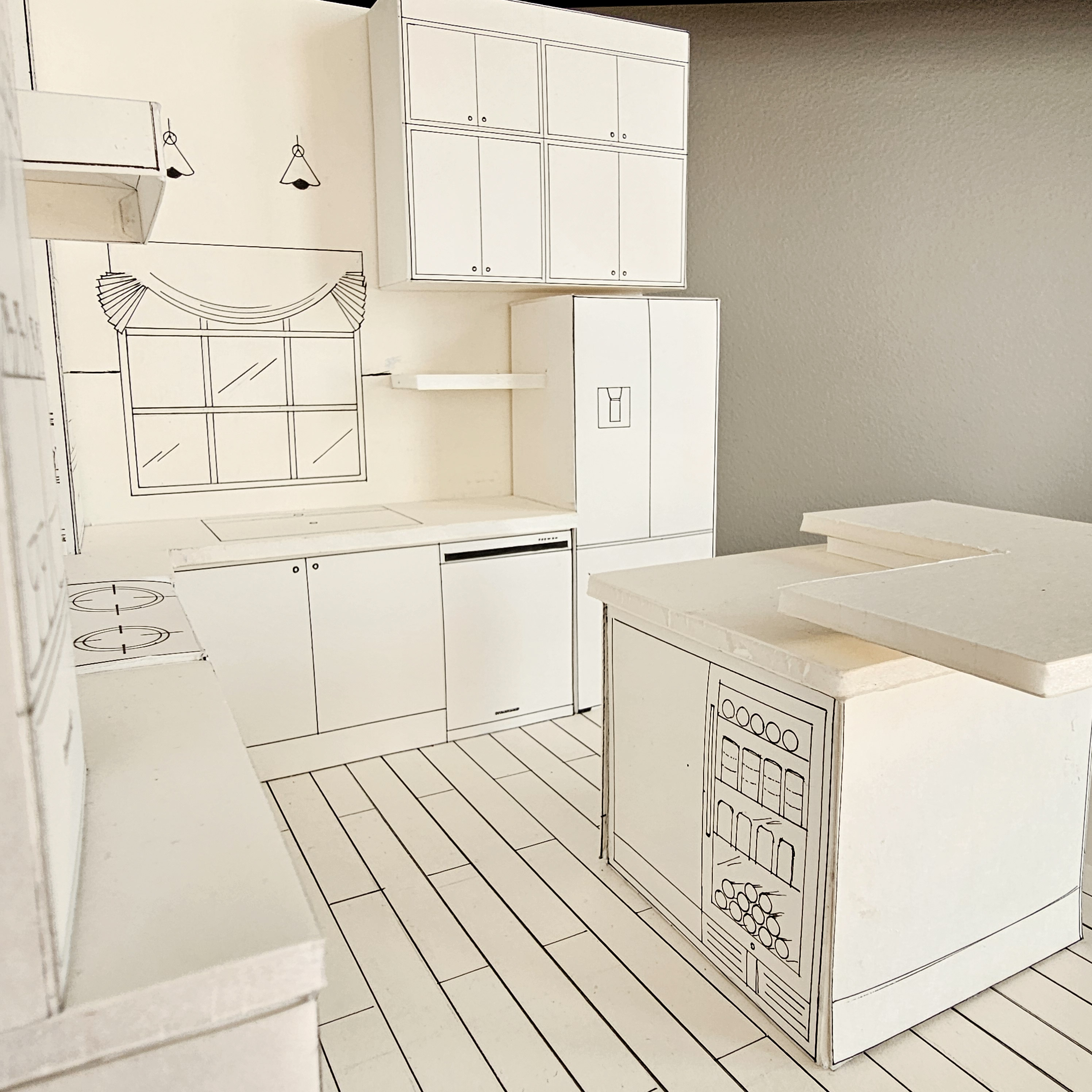 Kitchen paper scale model â€” interior with island