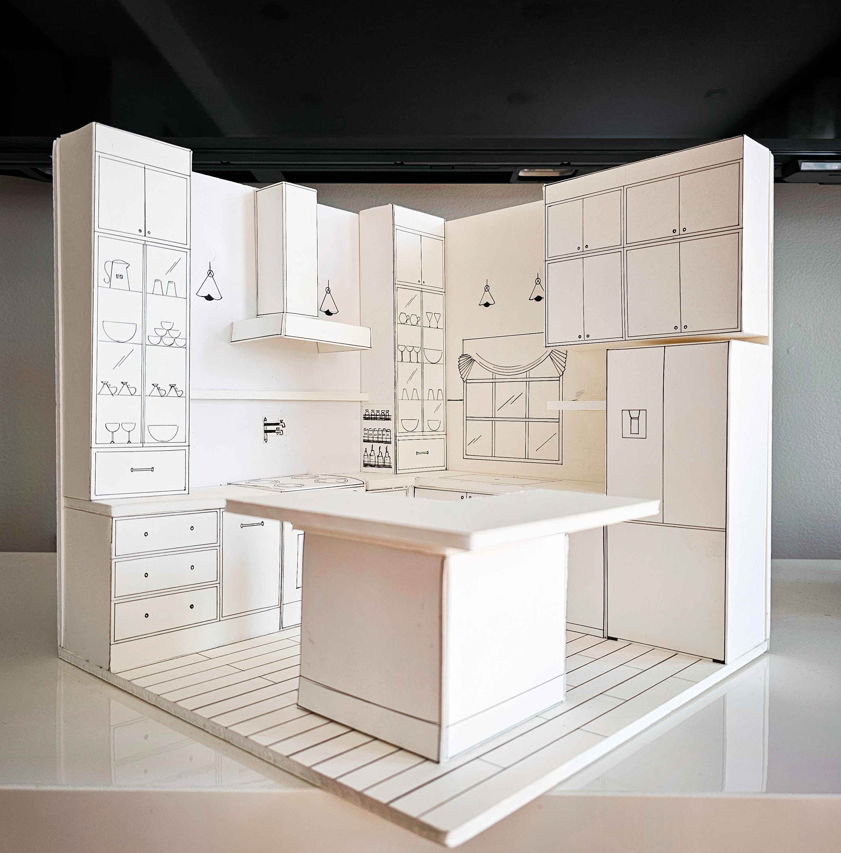 Kitchen paper scale model â€” full exterior view